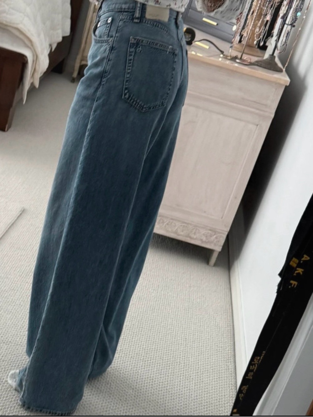 rag & bone Wide-Leg High-Rise Jeans in Blue Denim Feels like sweatpants